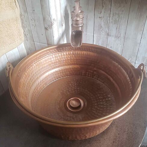 Rustic Fired Vintage Patina Bucket Vessel Pure Copper Bathroom Sink in Saudi Arabia