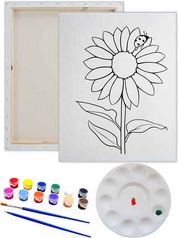 Pre Drawn Canvas Sunflower II Paint Kit | Adult & Teen Sip and Paint Party Favor | DIY Date Night Couple Activity (S 8x10 CANVAS ONLY) in Saudi Arabia