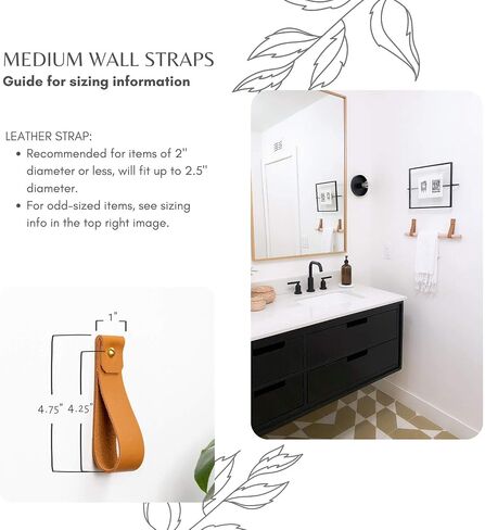 KEYAIIRA - Medium Natural Leather Wall Hook, wall hanging strap towel hook for wall leather loop strap for scarf storage boat paddle holder minimal towel bar rack storage in Saudi Arabia
