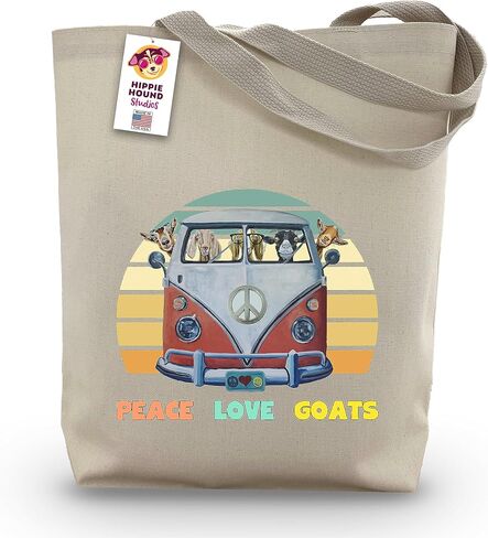 Peace Love Goats Tote Bag - Gifts For Mom - Goat Lover Gift - Goat Gifts For Women -Handmade Totes - Goat Canvas Totes - Cute Goat Reusable Shopping Bag - Grocery Bag - Handbag - Beach Bag in Saudi Arabia