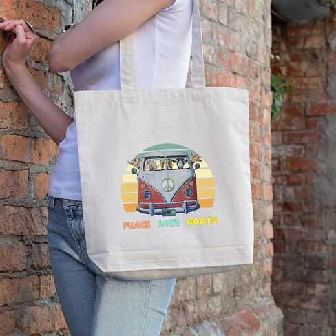 Peace Love Goats Tote Bag - Gifts For Mom - Goat Lover Gift - Goat Gifts For Women -Handmade Totes - Goat Canvas Totes - Cute Goat Reusable Shopping Bag - Grocery Bag - Handbag - Beach Bag in Saudi Arabia