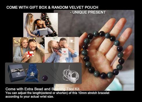 10MM Red Agate Bracelet for Women Men | Natural Handmade Stretch Bracelet for 7.5-8" Wrist | Root & Heart & Sacral Chakra Chakra Crystal | Each Black & Red Bead is Unique | Special choice in Saudi Arabia