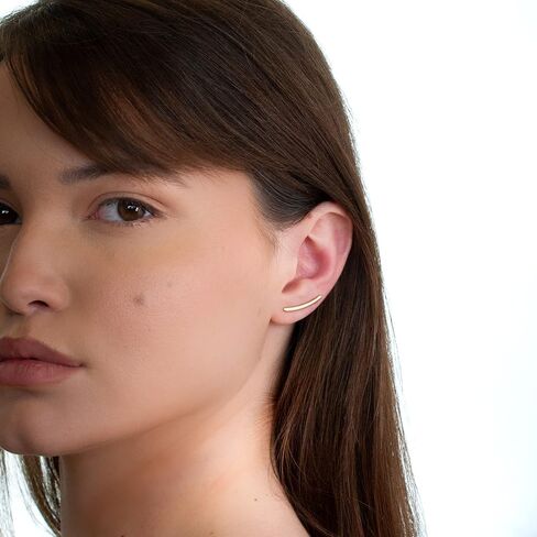 أقراط تسلق الأذن المطروقة يدويًا للنساء، 925 من الفضة الاسترليني 1 بوصة طويلة دبابيس الأذن الأنيقة، فريدة من نوعها، إكسسوارات أزياء نسائية أنيقة وبسيطة، مجوهرات ثقب ممتعة ومريحة in Kuwait