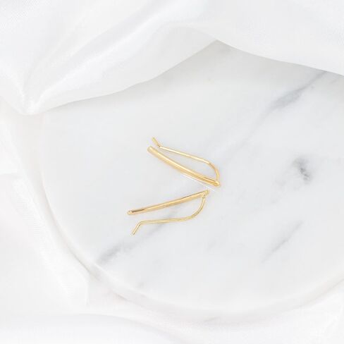 أقراط تسلق الأذن المطروقة يدويًا للنساء، 925 من الفضة الاسترليني 1 بوصة طويلة دبابيس الأذن الأنيقة، فريدة من نوعها، إكسسوارات أزياء نسائية أنيقة وبسيطة، مجوهرات ثقب ممتعة ومريحة in Kuwait