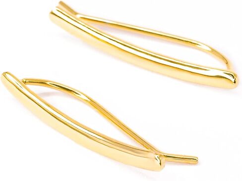 أقراط تسلق الأذن المطروقة يدويًا للنساء، 925 من الفضة الاسترليني 1 بوصة طويلة دبابيس الأذن الأنيقة، فريدة من نوعها، إكسسوارات أزياء نسائية أنيقة وبسيطة، مجوهرات ثقب ممتعة ومريحة in Kuwait