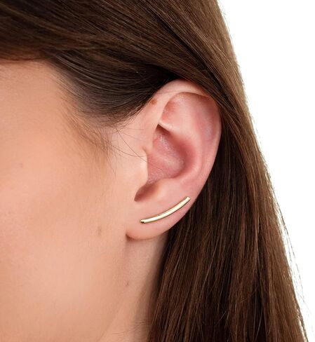 أقراط تسلق الأذن المطروقة يدويًا للنساء، 925 من الفضة الاسترليني 1 بوصة طويلة دبابيس الأذن الأنيقة، فريدة من نوعها، إكسسوارات أزياء نسائية أنيقة وبسيطة، مجوهرات ثقب ممتعة ومريحة in Kuwait