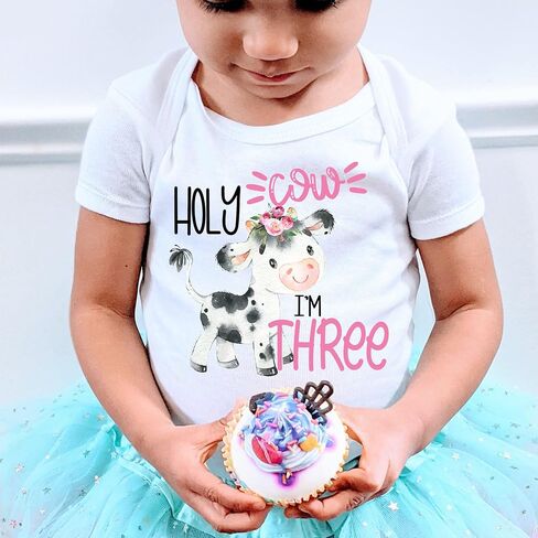 Holy Cow I'm three birthday shirt cow third birthday shirt moo moo I'm three birthday outfit holy cow I'm three 3rd birthday shirt cow animal birthday party (3T) in Kuwait