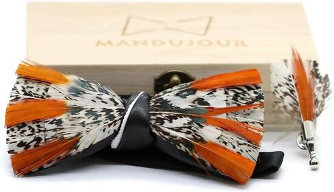 Houston Feather Bow Tie & Lapel Pin Set | Unique Handmade Accessory for Men | Free Lapel Pin & Pinewood Gift Box in Saudi Arabia