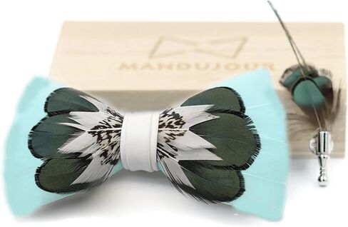 Teal Duck Feather Bow Tie & Feather Lapel Pin Set | Mandujour Handmade | Gifts for Him | Weddings in Saudi Arabia