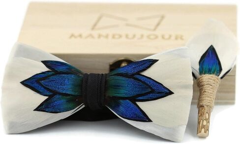 Columbus Flower Bomb Feather Bow Tie with Feather Lapel Pin Set | Mandujour Handmade | Unique Handcrafted Accessories for Men in Saudi Arabia