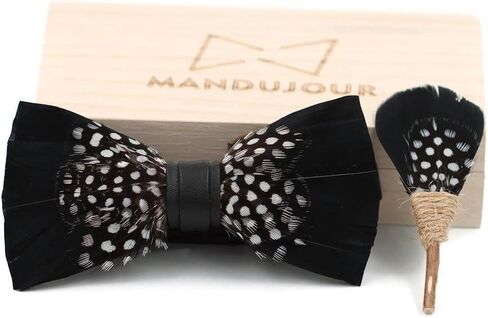 Quisqueya Black Polka Goose Feather Bow Ties lapel Pin Set in Kuwait
