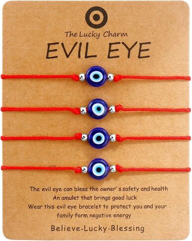 Evil Eye Bracelet Anklet Black Red String Lucky Protection Handmade Adjustable Bracelets for Women Men Teens (Black string blue eye gold) in Kuwait