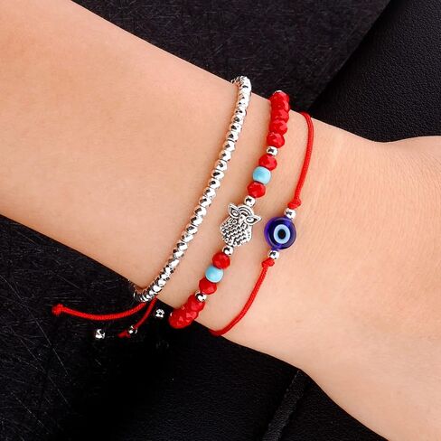 Evil Eye Bracelet Anklet Black Red String Lucky Protection Handmade Adjustable Bracelets for Women Men Teens (Black string blue eye gold) in Kuwait