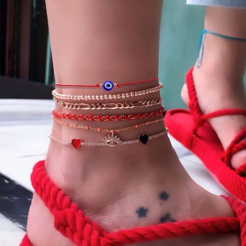 Evil Eye Bracelet Anklet Black Red String Lucky Protection Handmade Adjustable Bracelets for Women Men Teens (Black string blue eye gold) in Kuwait