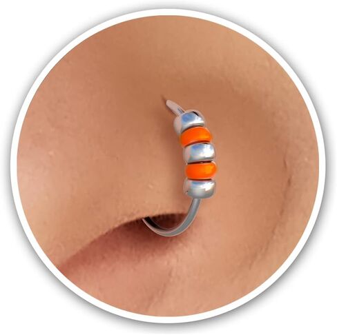 Sterling Silver 24 gauge Orange Beads piercing Nose Hoop - very Thin Nose Hoop - Tiny Piercings Nose Rings hoop - 925 Sterling Silver in Kuwait