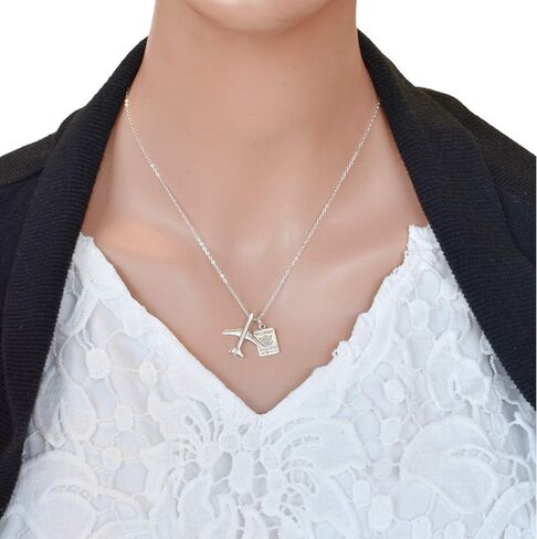 World Travel Necklace in Sterling Silver. Passport Gifts. Gift for Flight Attendant. Pilot Jewelry. Airplane Necklace. in Saudi Arabia