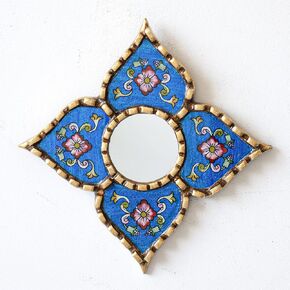Handmade Diamond mirror on the wall home room decor - Peruvian Painted glass mirror wall art decor - Decorative mirror wall living room (Gold)