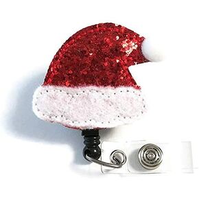 Santa Hat Badge Reel, Christmas Badge Holder, Cute Glitter Santa Badge Holder, Holiday Badge Clip, Nurse Badge Reel, Teacher Badge Holder in Kuwait