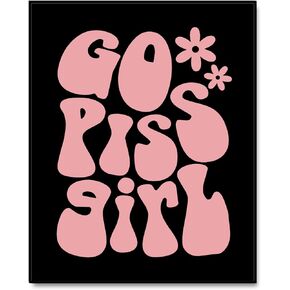 Go Piss Girl Wall Art Trendy Wall Art Funny Cute Gift Idea Apartment Decor Pink Bathroom Print Aesthetic Room Decoration Funny Retro Dorm Room Decor Preppy Girl Wall Art (8x10 inches, Black) in Saudi Arabia