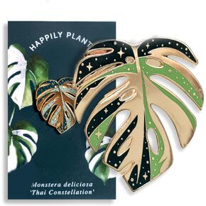 THE ORIGINAL - Variegated Monstera Deliciosa Thai Constellation Lapel Pin, Albo Variegata, Plant Gifts, Enamel Plant Leaf Pin (Albo Variegata)