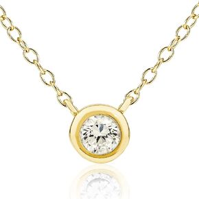 Small Diamond Pendant Necklace for Women, Simple Solitaire Choker, Tarnish Free, 16 inch - 19 inch (Gold)