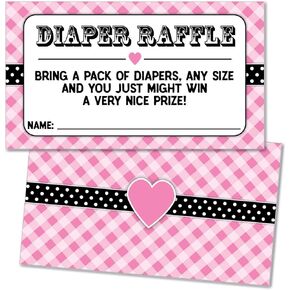 25 Diaper Raffle Tickets with Heart for BBQ Baby Showers - Pink in Saudi Arabia