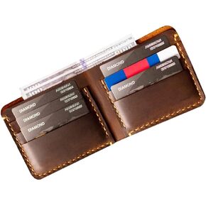 محفظة جلدية مصنوعة يدويًا للرجال، محفظة جلدية ثنائية الطي مصنوعة يدويًا - محفظة جلدية لبطاقات الائتمان in Kuwait