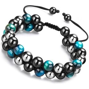 Triple Protection Bracelet for Men Women, 2pcs Genuine Tiger Eye Black Obsidian and Lava Rock 8mm Handmade Bead Bracelet Healing Crystal Protection Bracelet Bring Luck and Prosperity and Happiness