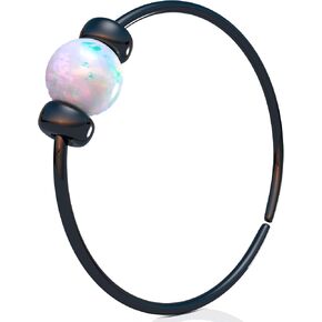 Dainty Black Nose Ring - Handmade Black Sterling Silver Nose Ring with a 2mm Cute Blue Opal - Hypoallergenic 7mm Thin 24 Guage Black Piercing Hoop in Saudi Arabia