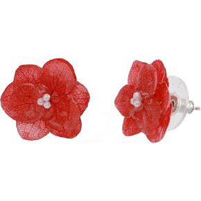 Handmade Hydrangea Real Flower Resin Stud Earrings with 925 Sterling Silver Pin (Green)
