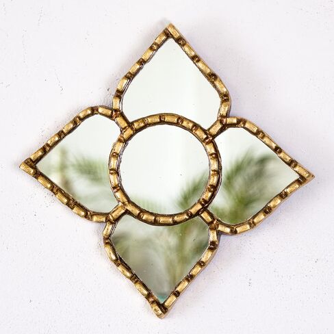 Handmade Diamond mirror on the wall home room decor - Peruvian Painted glass mirror wall art decor - Decorative mirror wall living room (Gold) in Kuwait