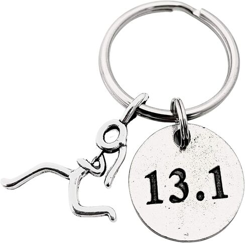 13.1 RUNNER GIRL Half Marathon Pewter Pendant Key Chain - Pewter Running Girl Stick Figure Charm and Round Pewter 13.1 Pendant on Round Stainless Steel Key Ring in Saudi Arabia
