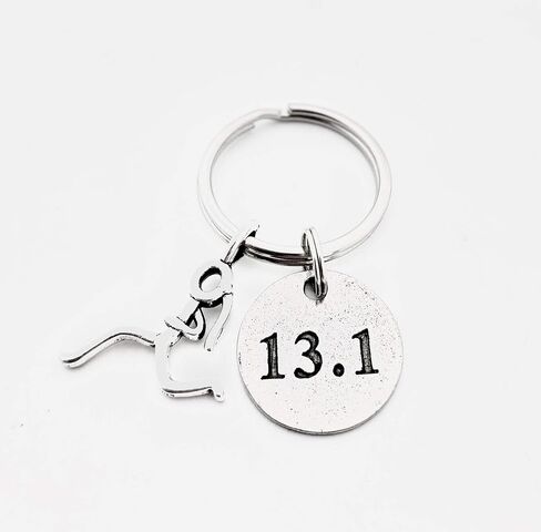 13.1 RUNNER GIRL Half Marathon Pewter Pendant Key Chain - Pewter Running Girl Stick Figure Charm and Round Pewter 13.1 Pendant on Round Stainless Steel Key Ring in Saudi Arabia