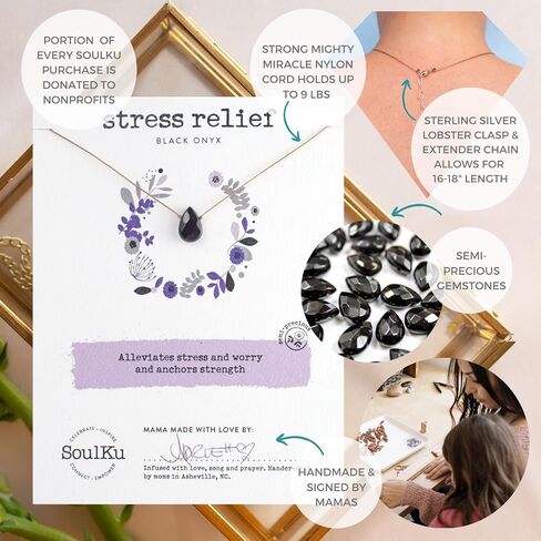 SoulKu Handcrafted Necklace, Empowerment Jewelry With Healing Crystal, Inspirational Jewelry For Women, Mom & Sister Gifts, 2" Extender With Lobster Clasp, 16" Nylon Cord in Kuwait