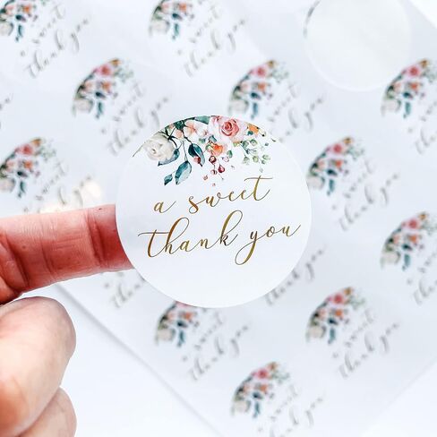 ملصقات A Sweet Thanks for Favors - ملصق هدايا الزفاف - ملصق شكرًا لك على الاستحمام - مجموعة مكونة من 80 قطعة - زهور وردية خدود - ملصق دائري مع ذهبي صناعي in Saudi Arabia