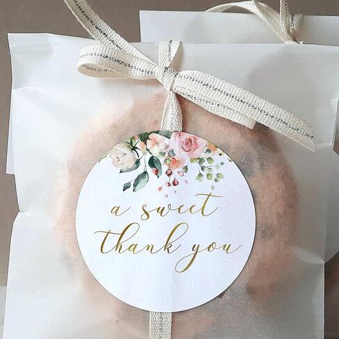 ملصقات A Sweet Thanks for Favors - ملصق هدايا الزفاف - ملصق شكرًا لك على الاستحمام - مجموعة مكونة من 80 قطعة - زهور وردية خدود - ملصق دائري مع ذهبي صناعي in Saudi Arabia