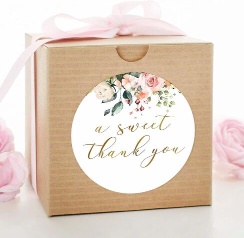 ملصقات A Sweet Thanks for Favors - ملصق هدايا الزفاف - ملصق شكرًا لك على الاستحمام - مجموعة مكونة من 80 قطعة - زهور وردية خدود - ملصق دائري مع ذهبي صناعي in Saudi Arabia