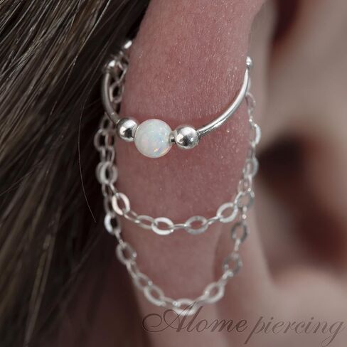 Helix Chain Earring - Helix Cartilage Piercing - 20G Sterling Silver Helix Piercing Ear Ring - Cartilage earring, Silver Cartilage Hoop in Saudi Arabia
