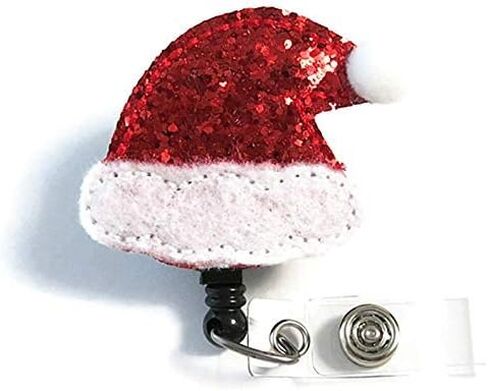 Santa Hat Badge Reel, Christmas Badge Holder, Cute Glitter Santa Badge Holder, Holiday Badge Clip, Nurse Badge Reel, Teacher Badge Holder in Kuwait