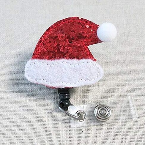 Santa Hat Badge Reel, Christmas Badge Holder, Cute Glitter Santa Badge Holder, Holiday Badge Clip, Nurse Badge Reel, Teacher Badge Holder in Kuwait