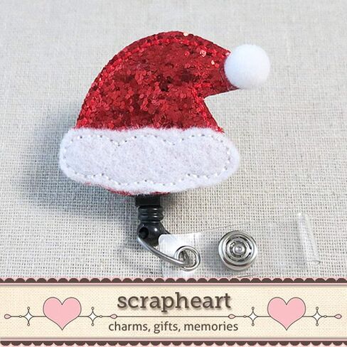 Santa Hat Badge Reel, Christmas Badge Holder, Cute Glitter Santa Badge Holder, Holiday Badge Clip, Nurse Badge Reel, Teacher Badge Holder in Kuwait