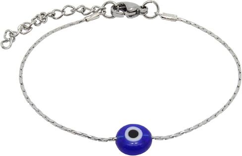 Baronyka Handmade Evil Eye Bracelet for Women Stainless Steel 6.5" - 7" with Lobster Clasp (Silver) in Kuwait