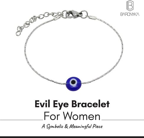 Baronyka Handmade Evil Eye Bracelet for Women Stainless Steel 6.5" - 7" with Lobster Clasp (Silver) in Kuwait