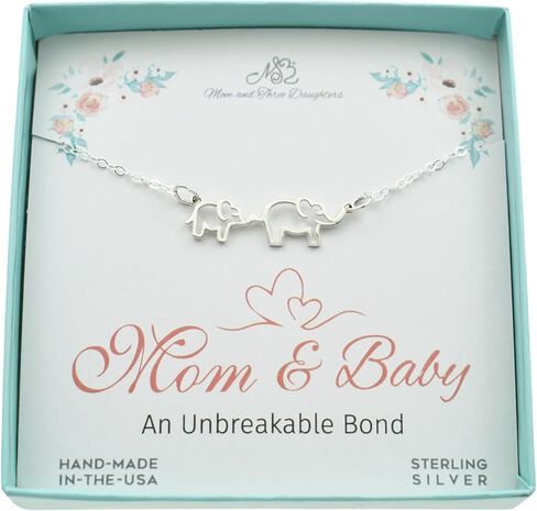 Sterling Silver Mom and Baby Elephant Necklace. Handmade Necklaces on 18 Inch Sterling Silver Cable Chain. New Mom Gifts for Women. Expectant Mother Gift. First Time Mom Pregnant Mother to Be Jewelry in Saudi Arabia