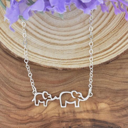 Sterling Silver Mom and Baby Elephant Necklace. Handmade Necklaces on 18 Inch Sterling Silver Cable Chain. New Mom Gifts for Women. Expectant Mother Gift. First Time Mom Pregnant Mother to Be Jewelry in Saudi Arabia