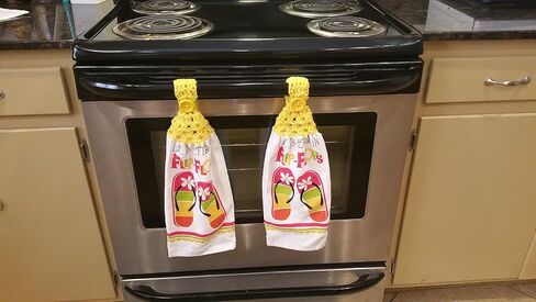 Handcrafted Grey Crochet Topped Farm Animals Kitchen Towel Pair in Kuwait