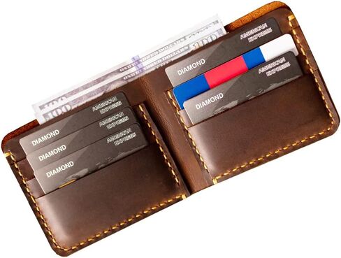 محفظة جلدية مصنوعة يدويًا للرجال، محفظة جلدية ثنائية الطي مصنوعة يدويًا - محفظة جلدية لبطاقات الائتمان in Kuwait