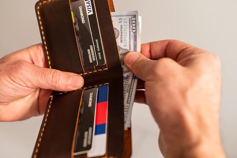 محفظة جلدية مصنوعة يدويًا للرجال، محفظة جلدية ثنائية الطي مصنوعة يدويًا - محفظة جلدية لبطاقات الائتمان in Kuwait