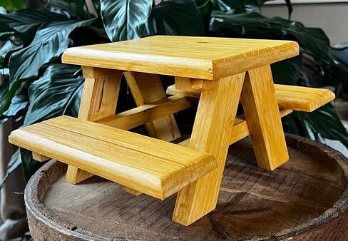 Handmade Mini Squirrel Picnic Table Feeder Backyard Feeder for Birds, Squirrels or Chipmunks. Miniature Farmhouse Real Wood Picnic Table or Table Coaster. Weather Sealed and Water Resistant. in Saudi Arabia