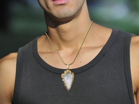Black Obsidian Arrowhead Necklace for Men Women - Men's Necklaces Arrow Heads Healing Crystal Necklace - Gifts for Men, Teen Boys - Stocking Stuffers for Men (Silver Edged) in Saudi Arabia